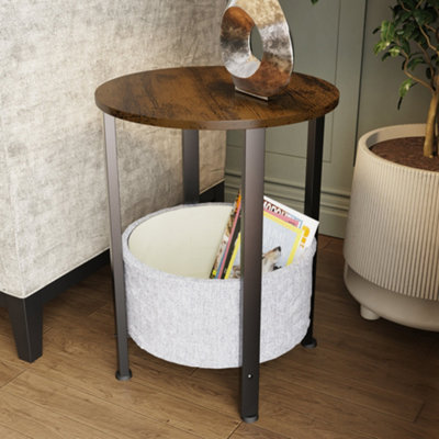 FWStyle 2 Tier Side Storage Lamp Table  Linen Basket Walnut Effect Top