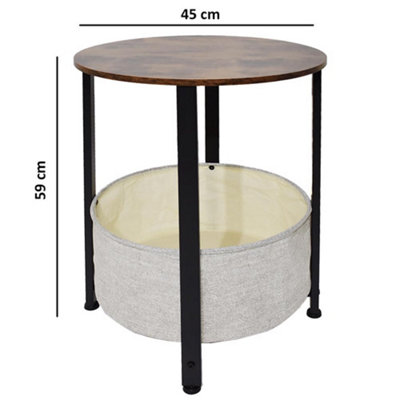 FWStyle 2 Tier Side Storage Lamp Table  Linen Basket Walnut Effect Top