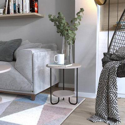 FWStyle 2 Tier Side Table Black Metal Frame Scratch Resistant Mocha Grey
