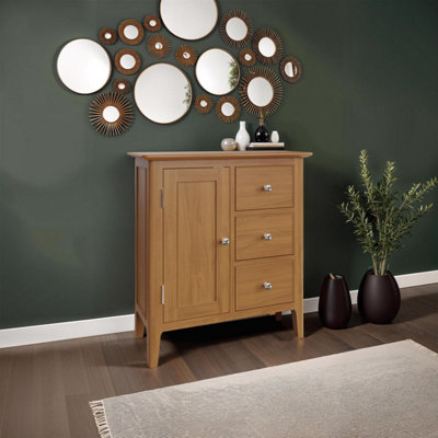 FWStyle 3 Drawer 1 Door Large Solid Oak Sideboard Natural Oak Finish Ready Assembled