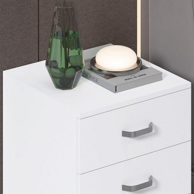FWStyle 3 Drawer Bedside Chest White Table Deep Storage Nightstand