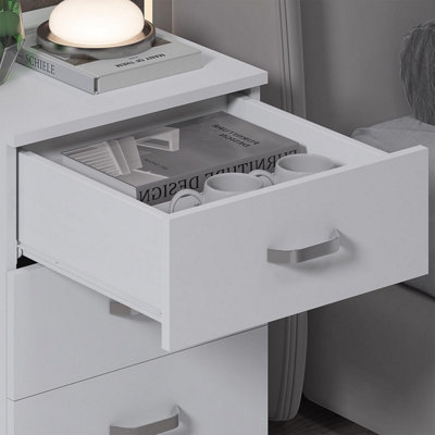 FWStyle 3 Drawer Bedside Chest White Table Deep Storage Nightstand