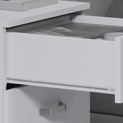 FWStyle 3 Drawer Bedside Chest White Table Deep Storage Nightstand