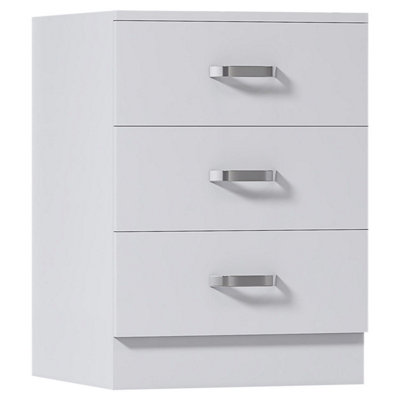 FWStyle 3 Drawer Bedside Chest White Table Deep Storage Nightstand