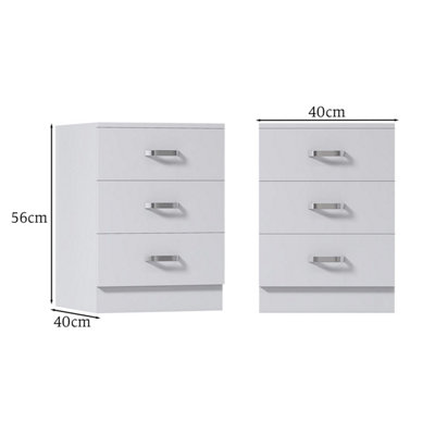 FWStyle 3 Drawer Bedside Chest White Table Deep Storage Nightstand