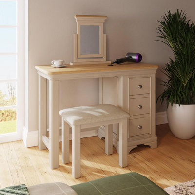 FWStyle 3 Drawer Dressing Table Stool & Mirror Set Solid Oak Putty ...
