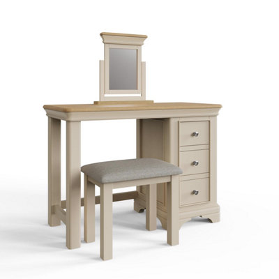 FWStyle 3 Drawer Dressing Table Stool & Mirror Set Solid Oak Putty ...