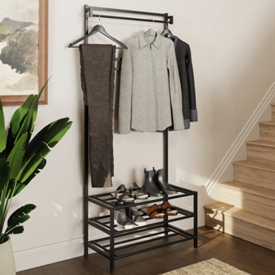 FWStyle 3 Tier Industrial Style Hallway Storage Rail Shoe Rack
