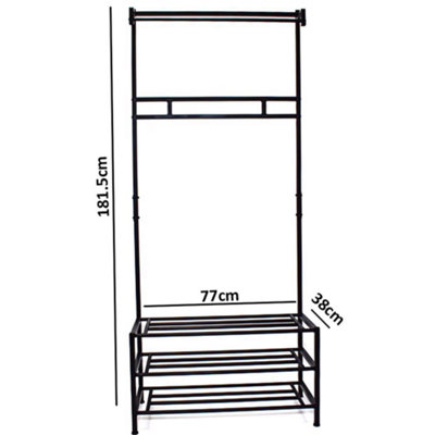FWStyle 3 Tier Industrial Style Hallway Storage Rail Shoe Rack