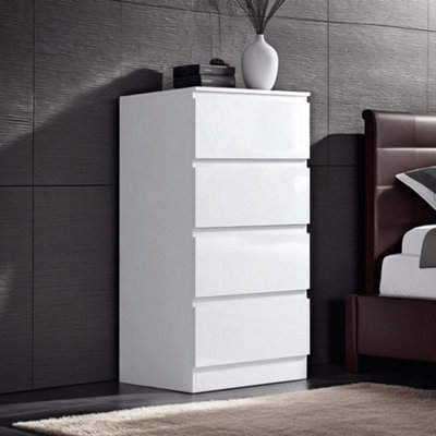 FWStyle 4 Drawer Chest Of Drawers White Gloss Tall Boy Scratch Resistant Bedroom Furniture