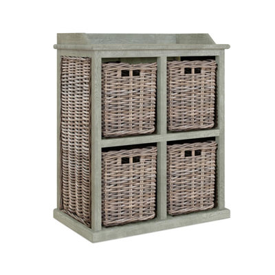 FWStyle 4 Drawer Storage Unit Solid Greywash Pine 2 Over 2 Ready Assembled