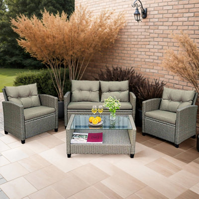 FWStyle 4 Piece Rattan Garden Furniture Set Natural Indoor & Outdoor Use