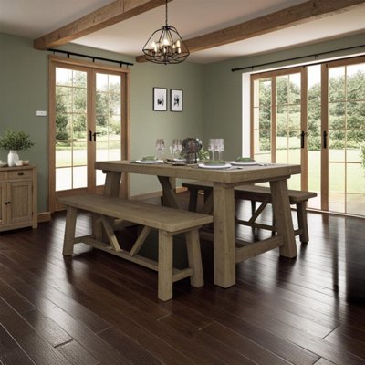 FWStyle 4 Piece Solid Pine 1.6M Dining Table Set