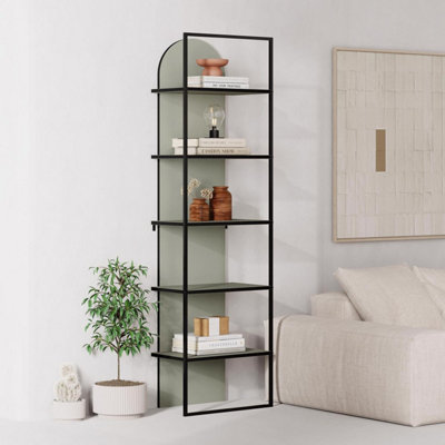 FWStyle 5 Tier Modern Arched Ash Green Bookcase Shelving Unit