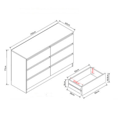 FWStyle 6 Drawer Black Chest Of Drawers Modern Handleless (H) 77 (W ...