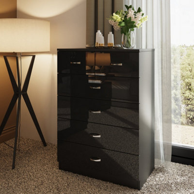 FWStyle 6 Drawer Chest Of Drawers Black Gloss 4 2 Bedroom Furniture