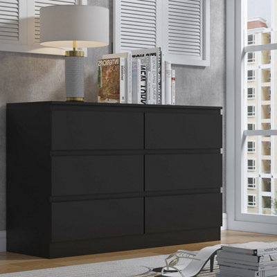 FWStyle 6 Drawer Chest Of Drawers Black Scratch Resistant Anti Bowing Bedroom Furniture