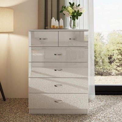 FWStyle 6 Drawer Chest Of Drawers White Gloss 4+2 Bedroom Furniture