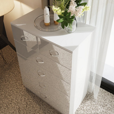 FWSTYLE 6 DRAWER CHEST OF DRAWERS WHITE GLOSS 4+2 BEDROOM FURNITURE