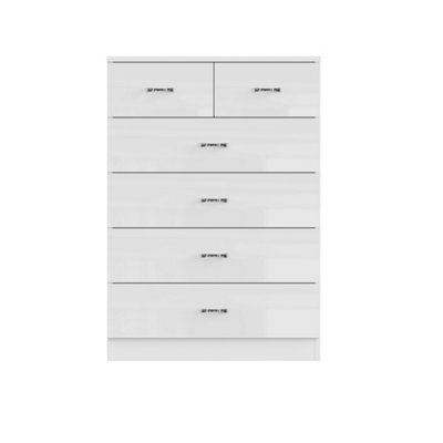 FWStyle 6 Drawer Chest Of Drawers White Gloss 4+2 Bedroom Furniture
