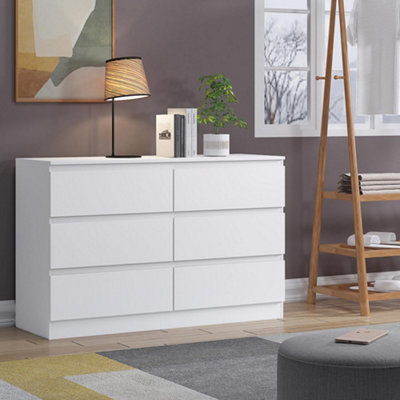 FWStyle 6 Drawer Chest Of Drawers White Modern Scratch Resistant Bedroom Furniture