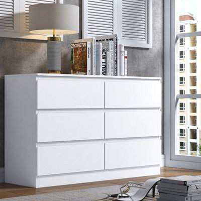 FWStyle 6 Drawer Chest Of Drawers White Scratch Resistant Anti Bowing Bedroom Furniture