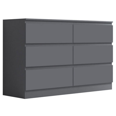 FWStyle 6 Drawer Dark Matt Grey Chest Of Drawers (H) 77 (W) 110 (D) 40cm