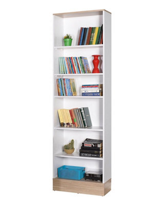FWStyle 6 Tier Bookcase Two Tone White & Oak Effect