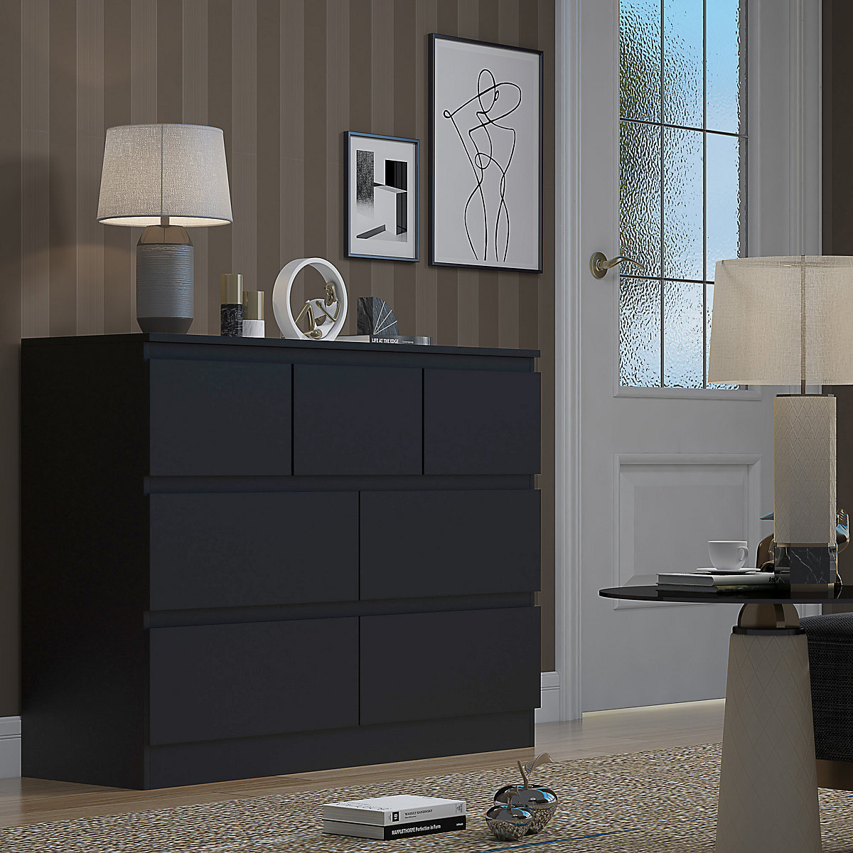 FWStyle 7 Drawer Black Chest Of Drawers Merchant Chest FWStyle 7 Drawer Black Chest Of Drawers Merchant Chest
