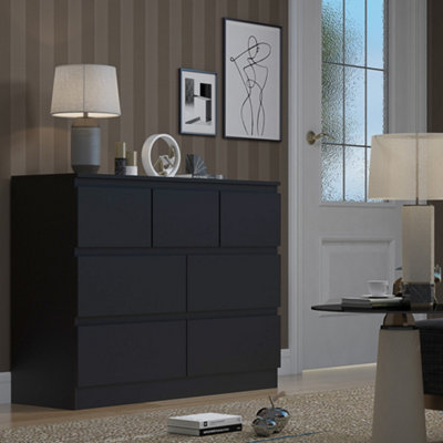 FWStyle 7 Drawer Black Chest Of Drawers Merchant Chest Scratch Resistant Bedroom Furniture