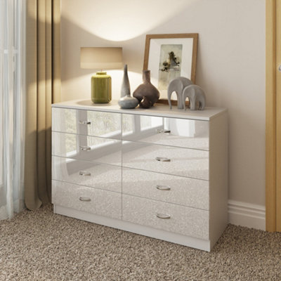 FWStyle 8 Drawer Chest Of Drawers 4+4 High Gloss White Bedroom