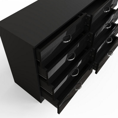 FWStyle 8 Drawer Chest Of Drawers Black Gloss Scratch Resistant Bedroom  Furniture