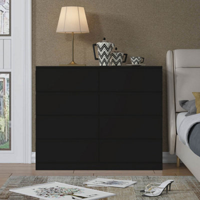 FWStyle 8 Drawer Chest Of Drawers Matt Black Scratch Resistant Deep Drawer Design