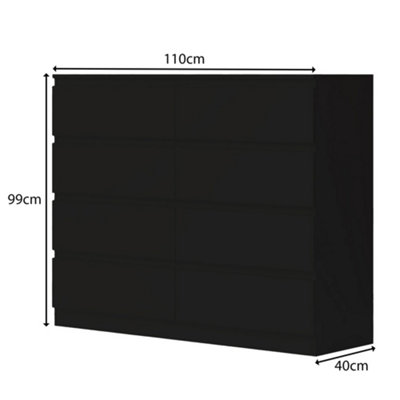 FWStyle 8 Drawer Chest Of Drawers Matt Black Scratch Resistant Deep Drawer Design
