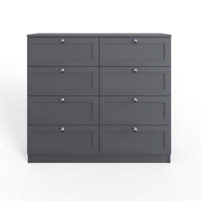 FWStyle 8 Drawer Dark Grey Chest Of Drawers Panelled Design