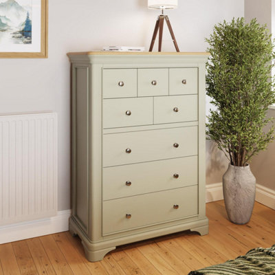 FWStyle 8 Drawer Solid Oak Chest Of Drawers Ready Assembled Sage Green Painted Finish
