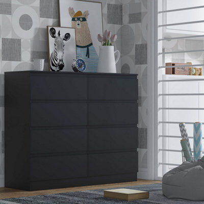FWStyle Black Chest Of 8 Drawers Scratch Resistant Deep Storage Anti Bowing