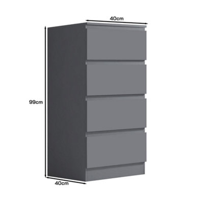 FWStyle Carlton Dark Grey 4 Drawer Chest (H) 99cm (W) 40cm (D) 40cm