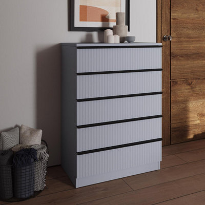 FWStyle Dark Grey 5 Drawer Chest Of Drawers Ripple Effect