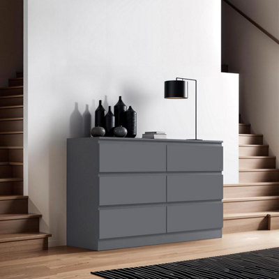 FWStyle Dark Grey 6 Drawer Chest Of Drawers
