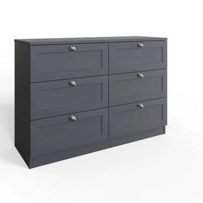 FWStyle Dark Matt Grey 6 Drawer Chest Of Drawers