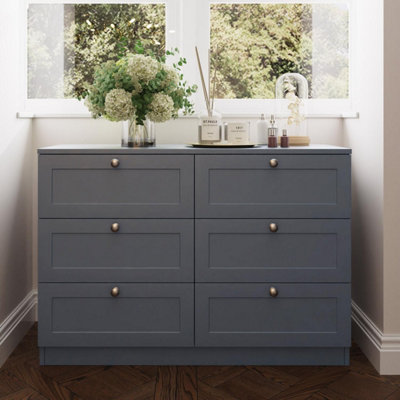 FWStyle Dark Matt Grey 6 Drawer Chest Of Drawers