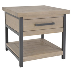 FWStyle Driftwood Lacquered Solid Reclaimed Pine 1 Drawer Side Table