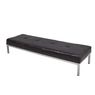 FWStyle Genuine Black Leather Bench Strong Metal Frame