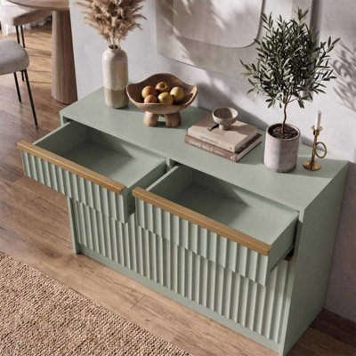 FWStyle Green Fluted 2 Door 2 Drawer Sideboard Storage Unit Scratch ...