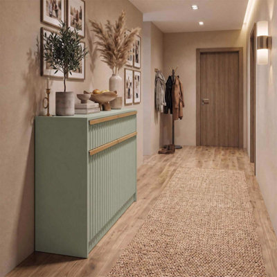 FWStyle Green Fluted 2 Door 2 Drawer Sideboard Storage Unit Scratch ...