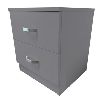 FWStyle Grey 2 Drawer Bedside Table Nightstand
