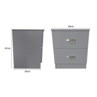 FWStyle Grey 2 Drawer Bedside Table Nightstand