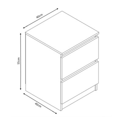 FWStyle Grey Gloss 2 Drawer Bedside Chest Table 40% Extra Storage