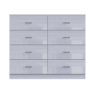 FWStyle Grey Gloss 8 Drawer Chest Of Drawers